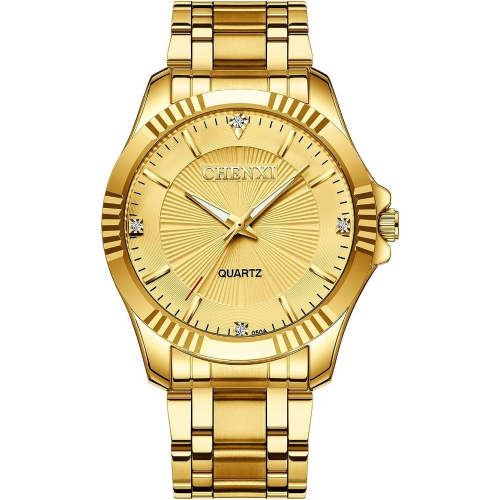 DREAMING Classic Crystal Style Gold Stainless Steel Mens Wrist Watches